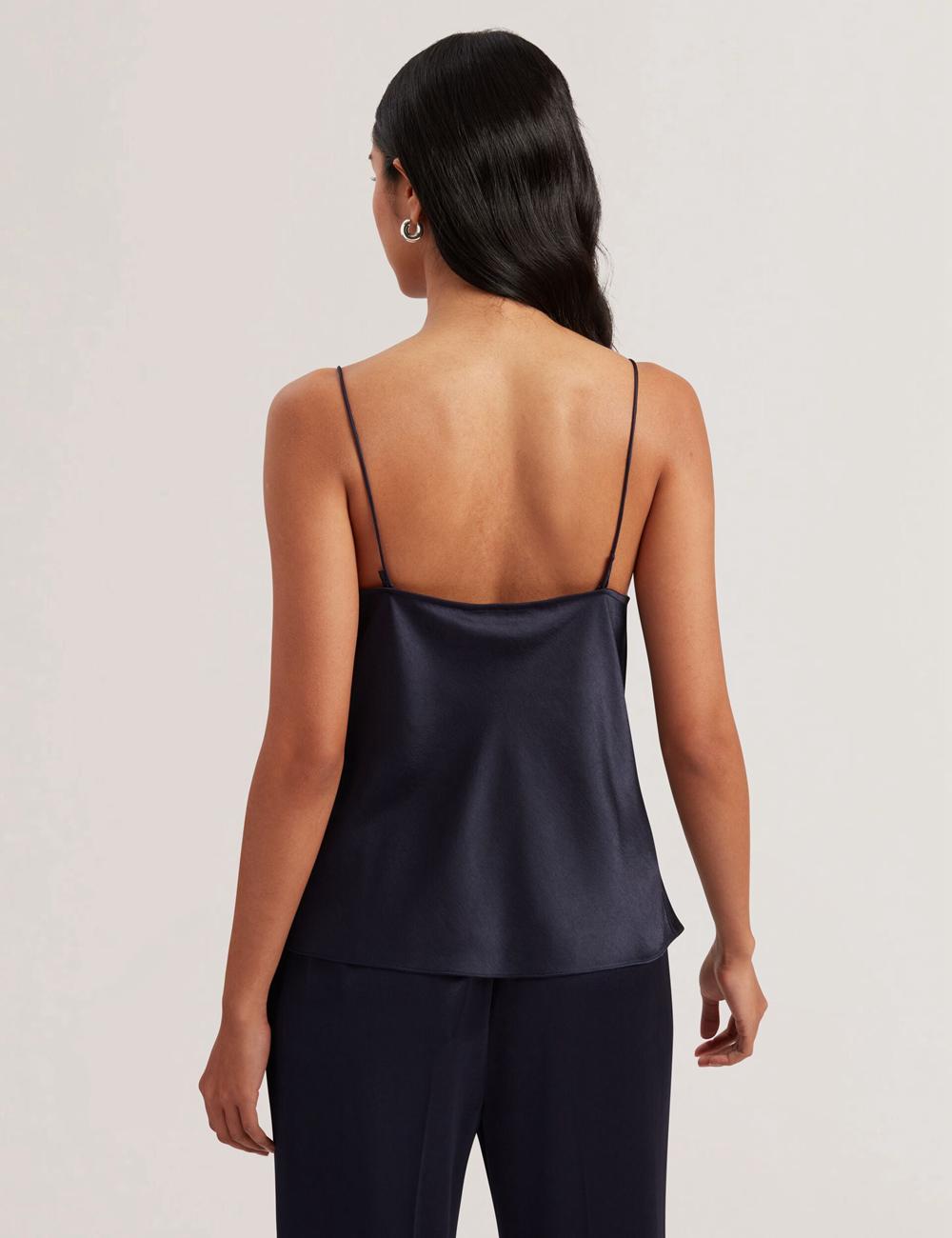 Women Ted Baker KITI - Satin Cowl Neck Strappy Cami Tops Navy | India  GXNW-78903