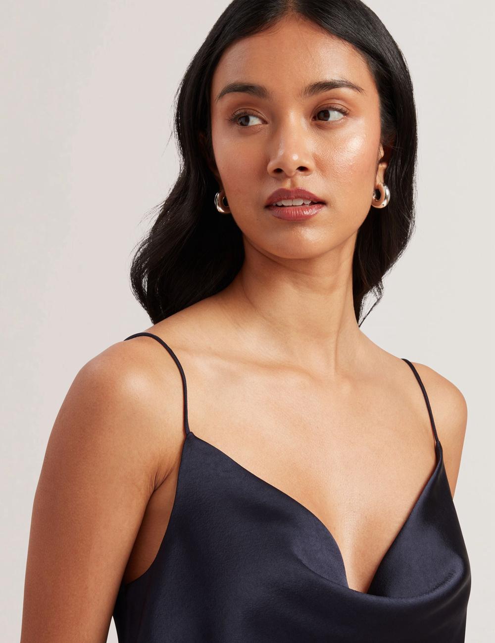 Women Ted Baker KITI - Satin Cowl Neck Strappy Cami Tops Navy | India  GXNW-78903