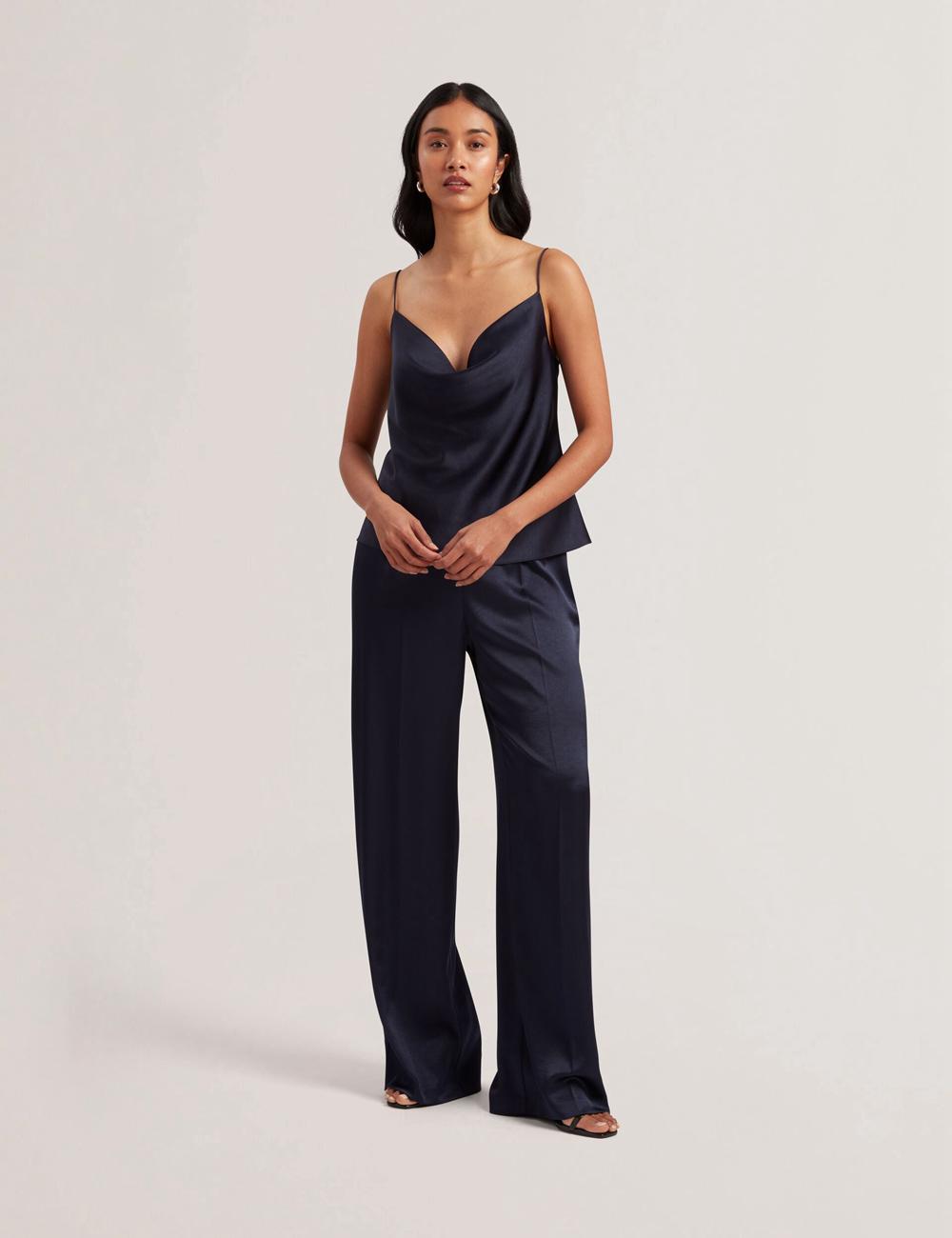 Women Ted Baker KITI - Satin Cowl Neck Strappy Cami Tops Navy | India  GXNW-78903
