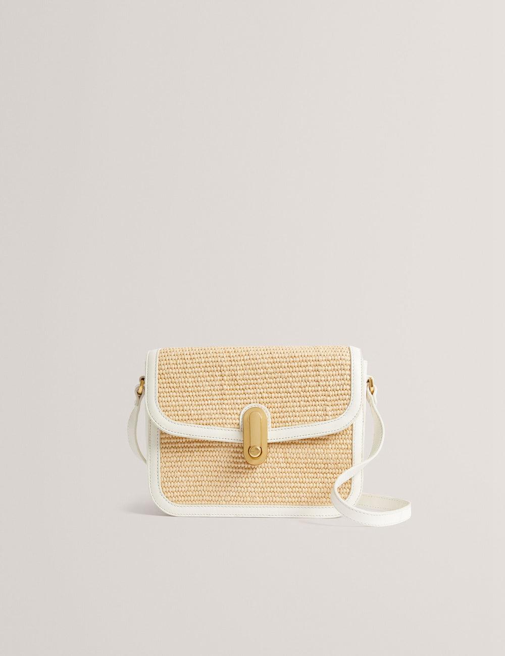 Women Ted Baker KKASSIA - Faux Raffia Twist Lock Crossbody Satchel Satchel Bags Ecru | India  YVXL-86207
