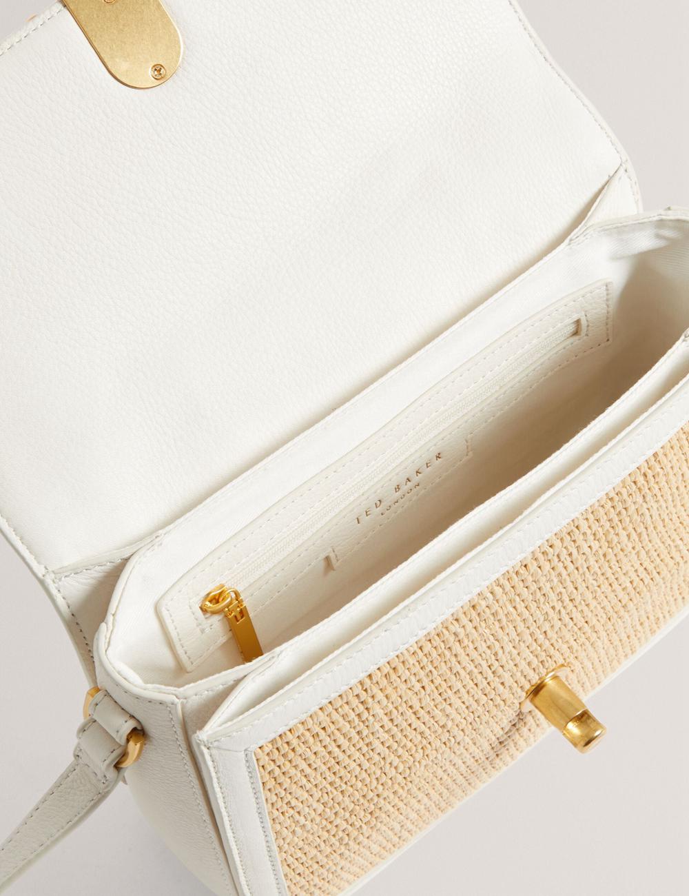 Women Ted Baker KKASSIA - Faux Raffia Twist Lock Crossbody Satchel Satchel Bags Ecru | India  YVXL-86207