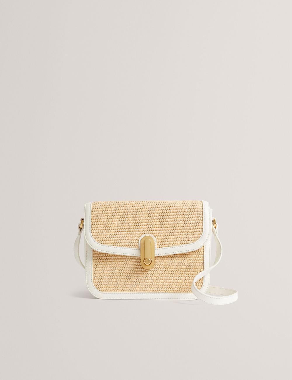 Women Ted Baker KKASSIA - Faux Raffia Twist Lock Crossbody Satchel Satchel Bags Ecru | India  YVXL-86207