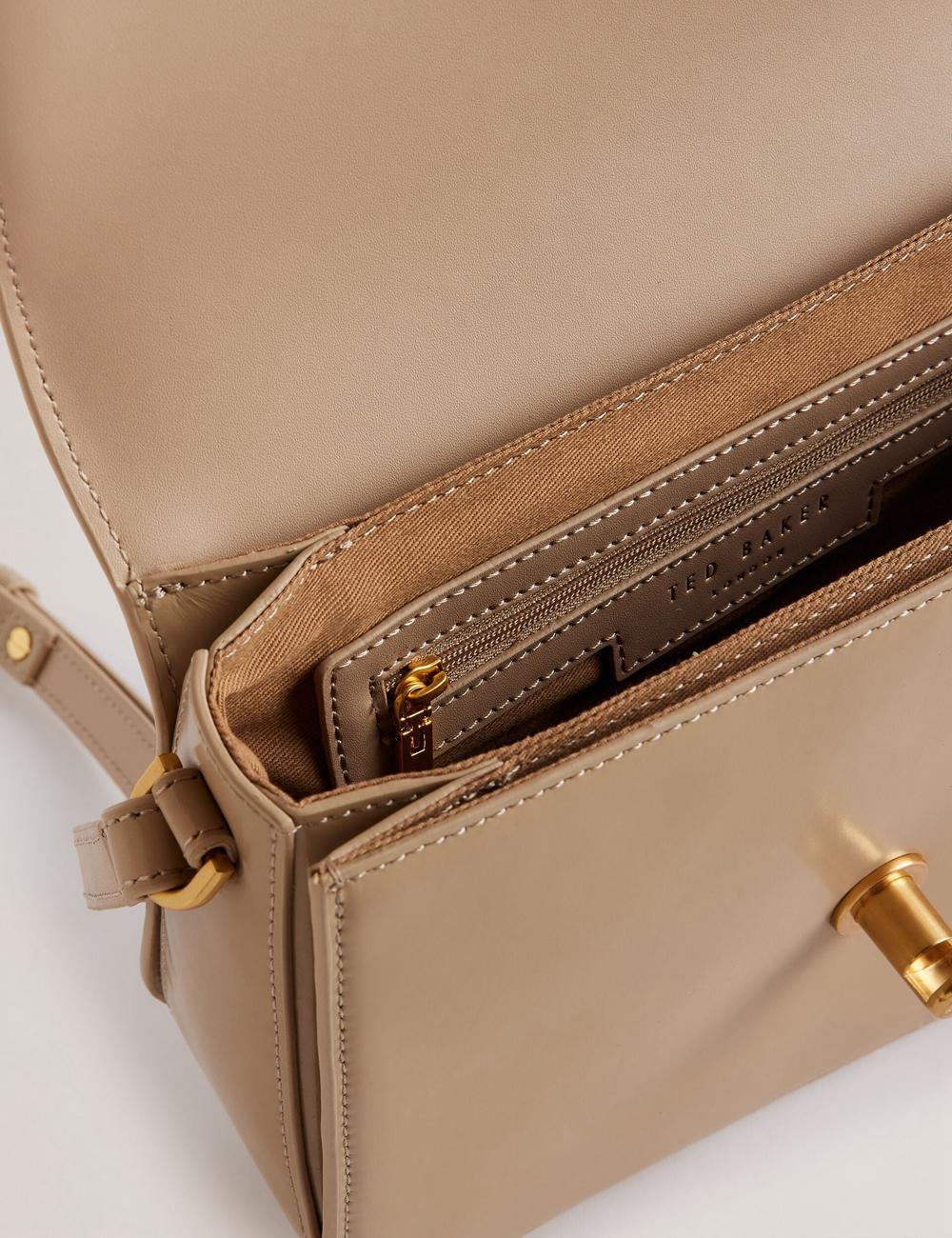 Women Ted Baker KKAYLI - Polished Leather Crossbody Satchel Satchel Bags Taupe | India  ZUPS-32698