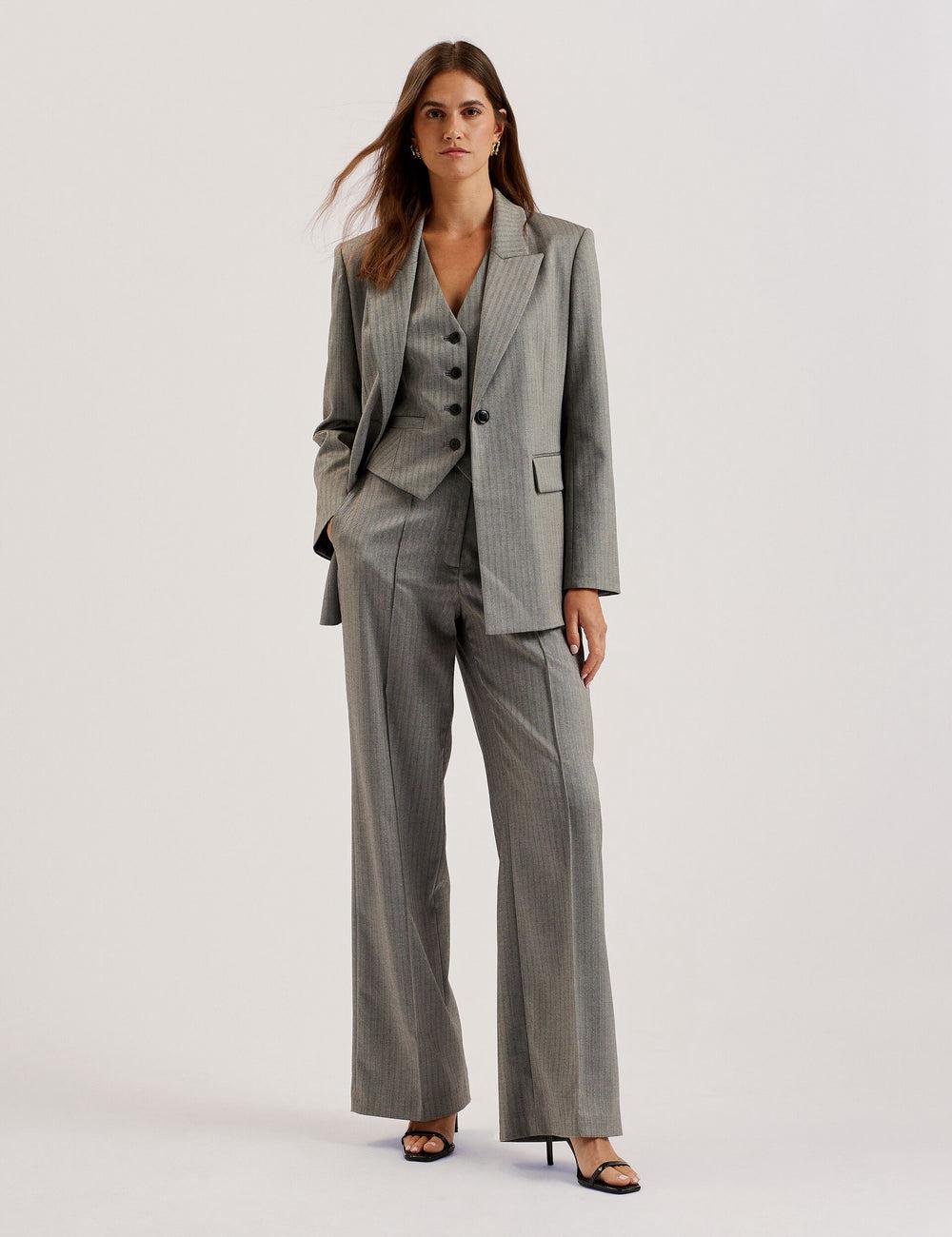 Women Ted Baker KOAT - Herringbone Wide Leg Tailored Trousers Dk-Grey | India  XRTB-31607