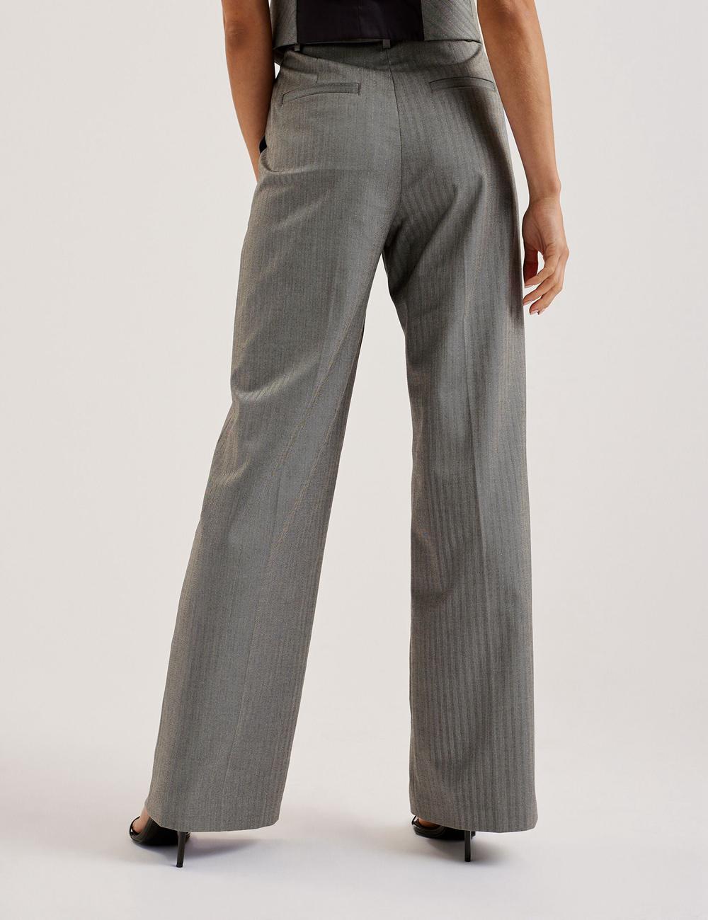 Women Ted Baker KOAT - Herringbone Wide Leg Tailored Trousers Dk-Grey | India  XRTB-31607