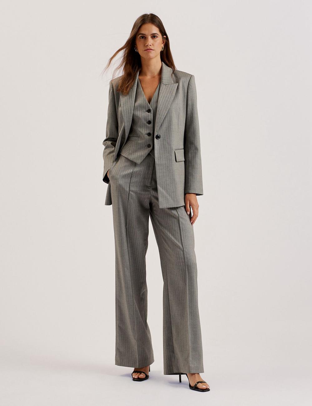 Women Ted Baker KOAT - Herringbone Wide Leg Tailored Trousers Dk-Grey | India  XRTB-31607