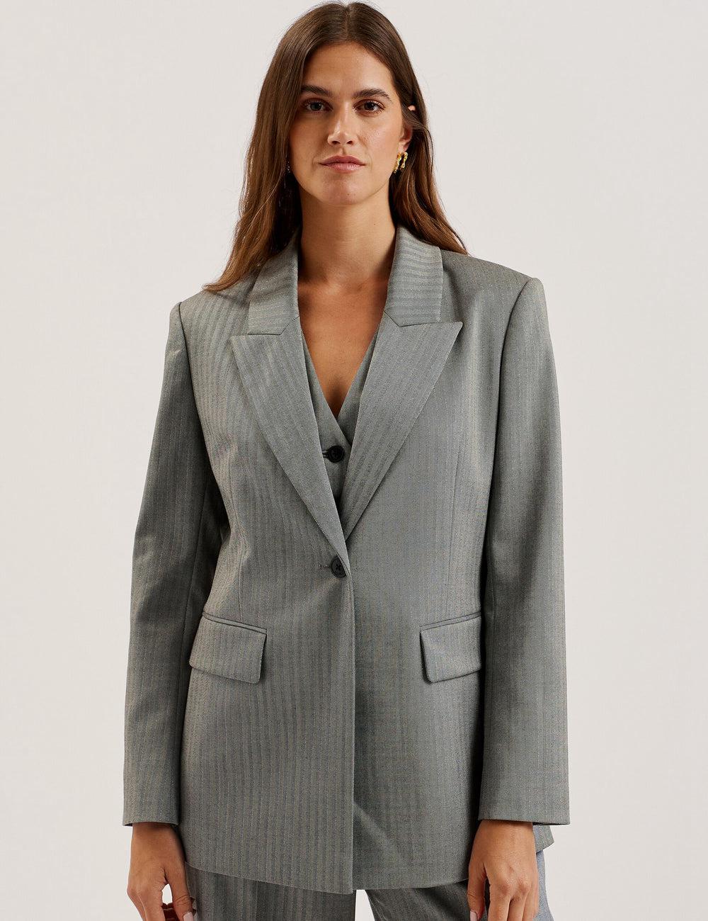 Women Ted Baker KOA - Oversized Herringbone Single Breasted Blazers Dk-Grey | India  VRGK-30546