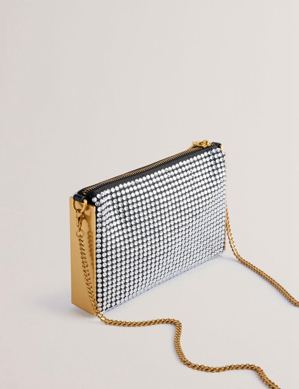 Women Ted Baker KRIISA - Crystal Hardware Side Clutch Clutch Bag Silver | India  JUXA-17439