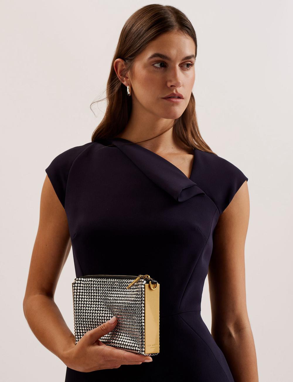 Women Ted Baker KRIISA - Crystal Hardware Side Clutch Clutch Bag Silver | India  JUXA-17439