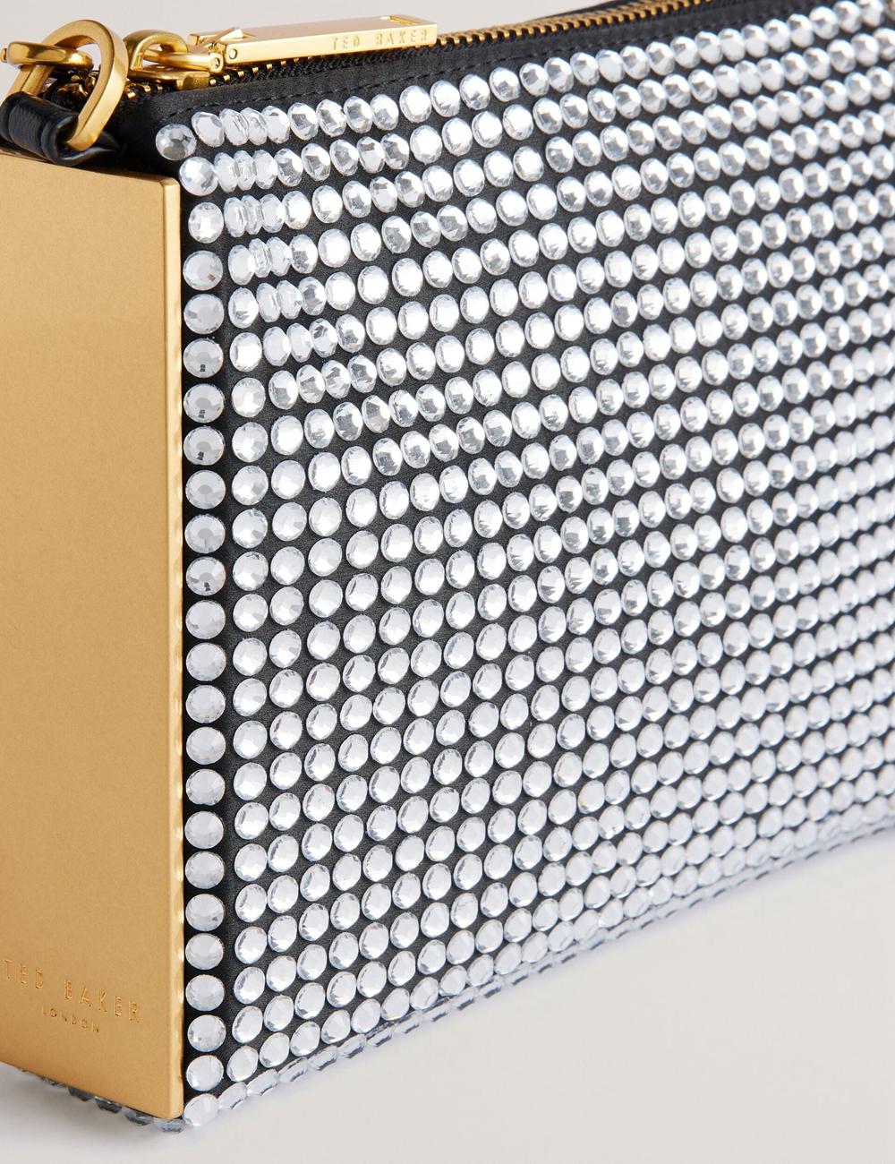 Women Ted Baker KRIISA - Crystal Hardware Side Clutch Clutch Bag Silver | India  JUXA-17439