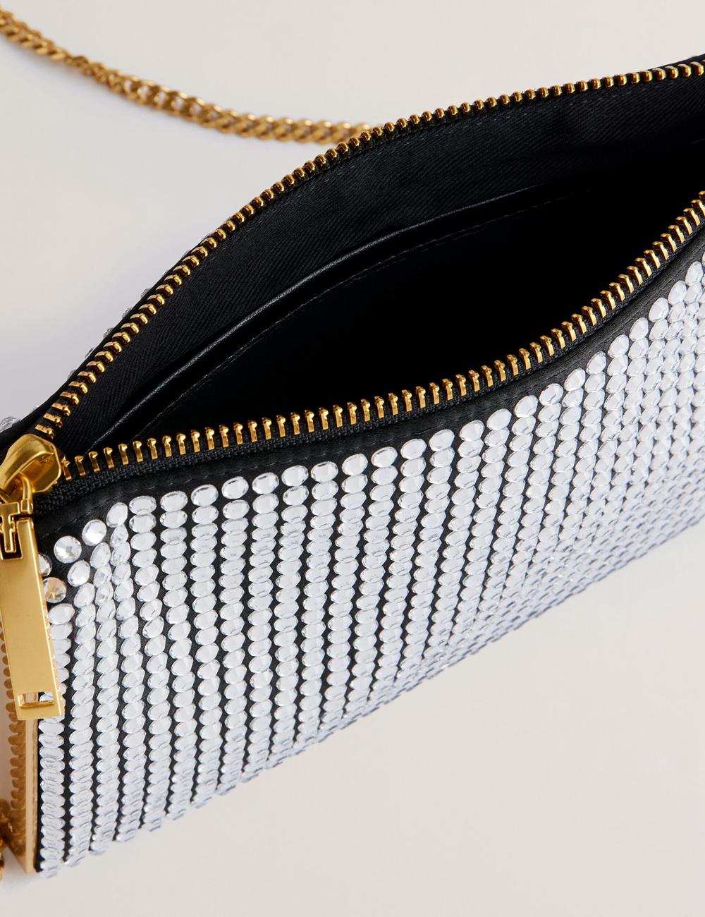 Women Ted Baker KRIISA - Crystal Hardware Side Clutch Clutch Bag Silver | India  JUXA-17439