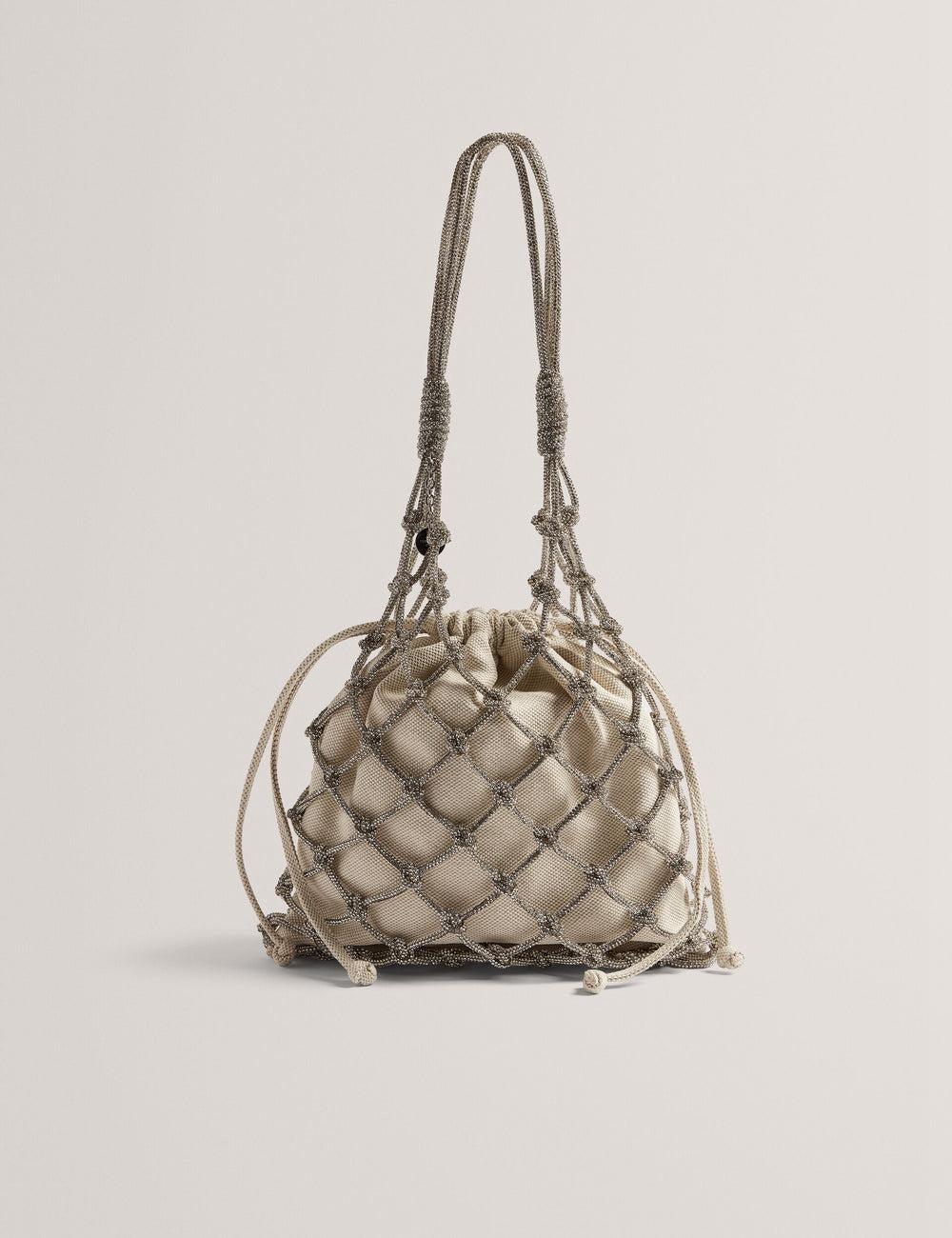 Women Ted Baker KYLISA - Crystal Cage Top Handle Canvas Bucket Bags Silver | India  LGQH-06495