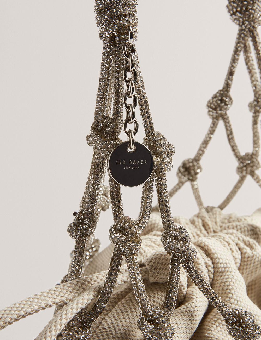 Women Ted Baker KYLISA - Crystal Cage Top Handle Canvas Bucket Bags Silver | India  LGQH-06495