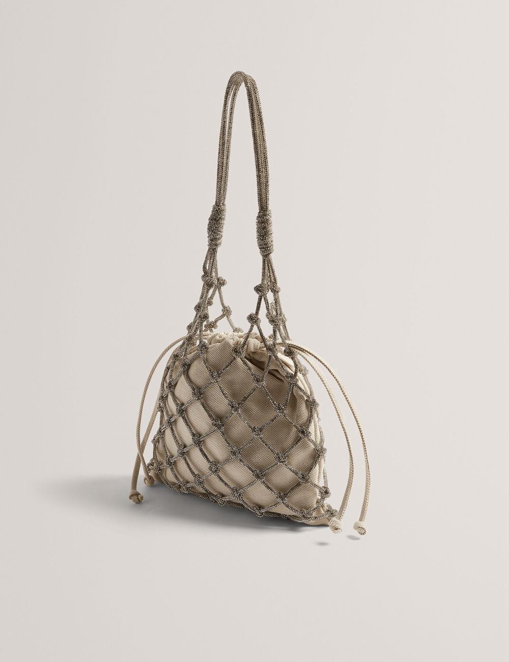 Women Ted Baker KYLISA - Crystal Cage Top Handle Canvas Bucket Bags Silver | India  LGQH-06495