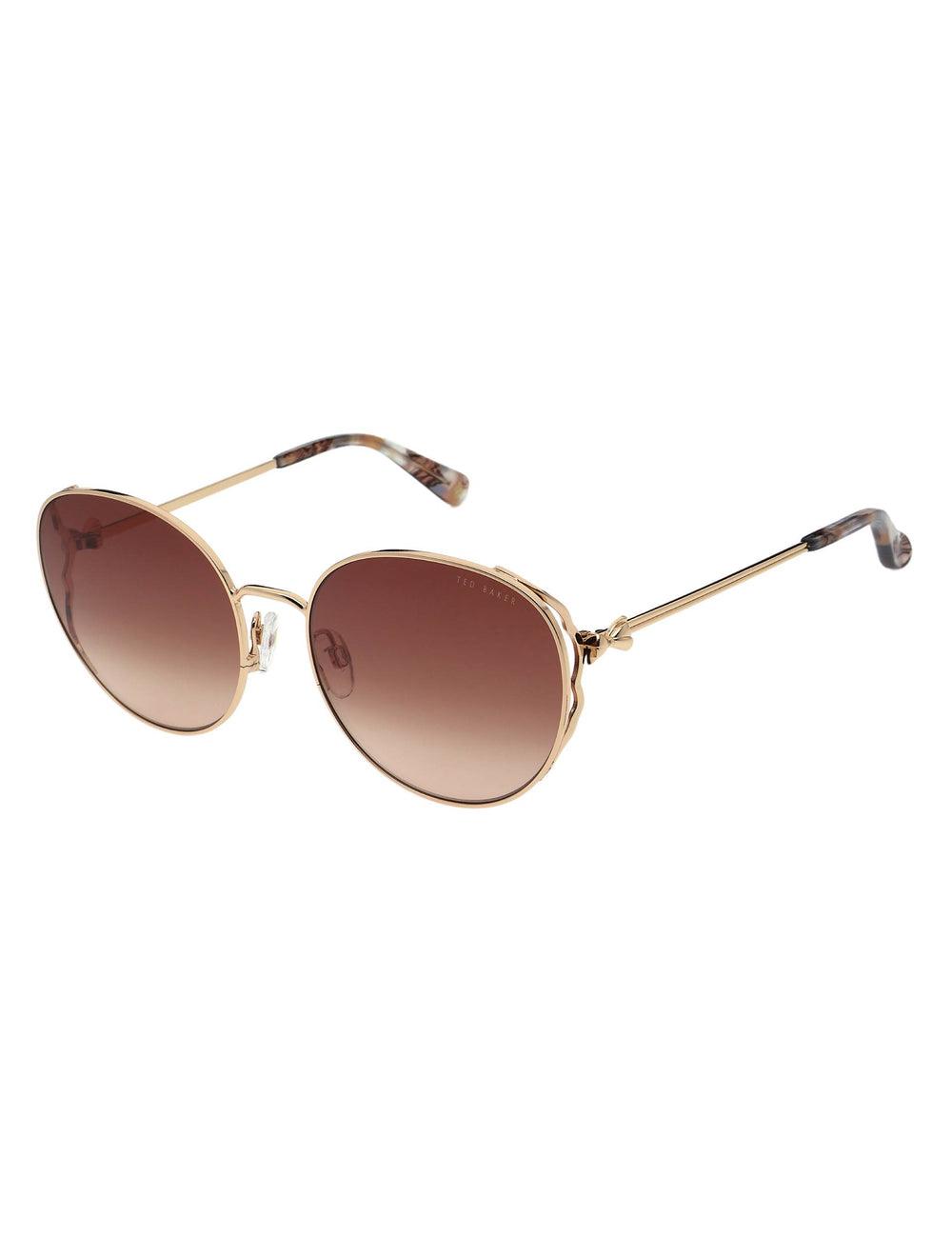 Women Ted Baker LAKE - Round Metal Frame Bow Detail Sunglasses Shiny Light Rose | India  YKSW-62538