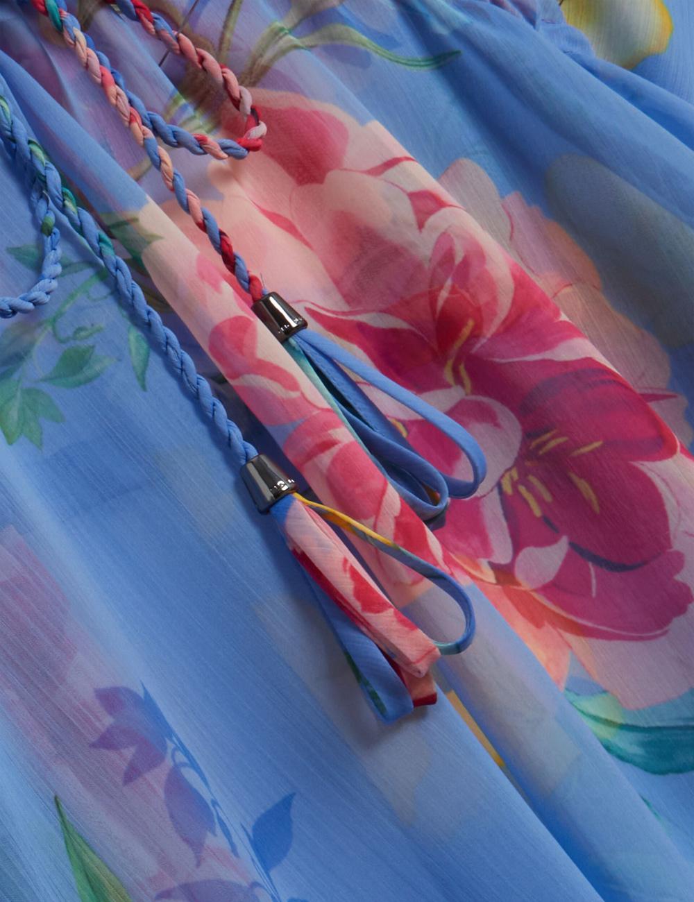 Women Ted Baker LARJA - Floral Print Chiffon Mini Beach Kaftan Cover Ups Blue | India  VROU-76580