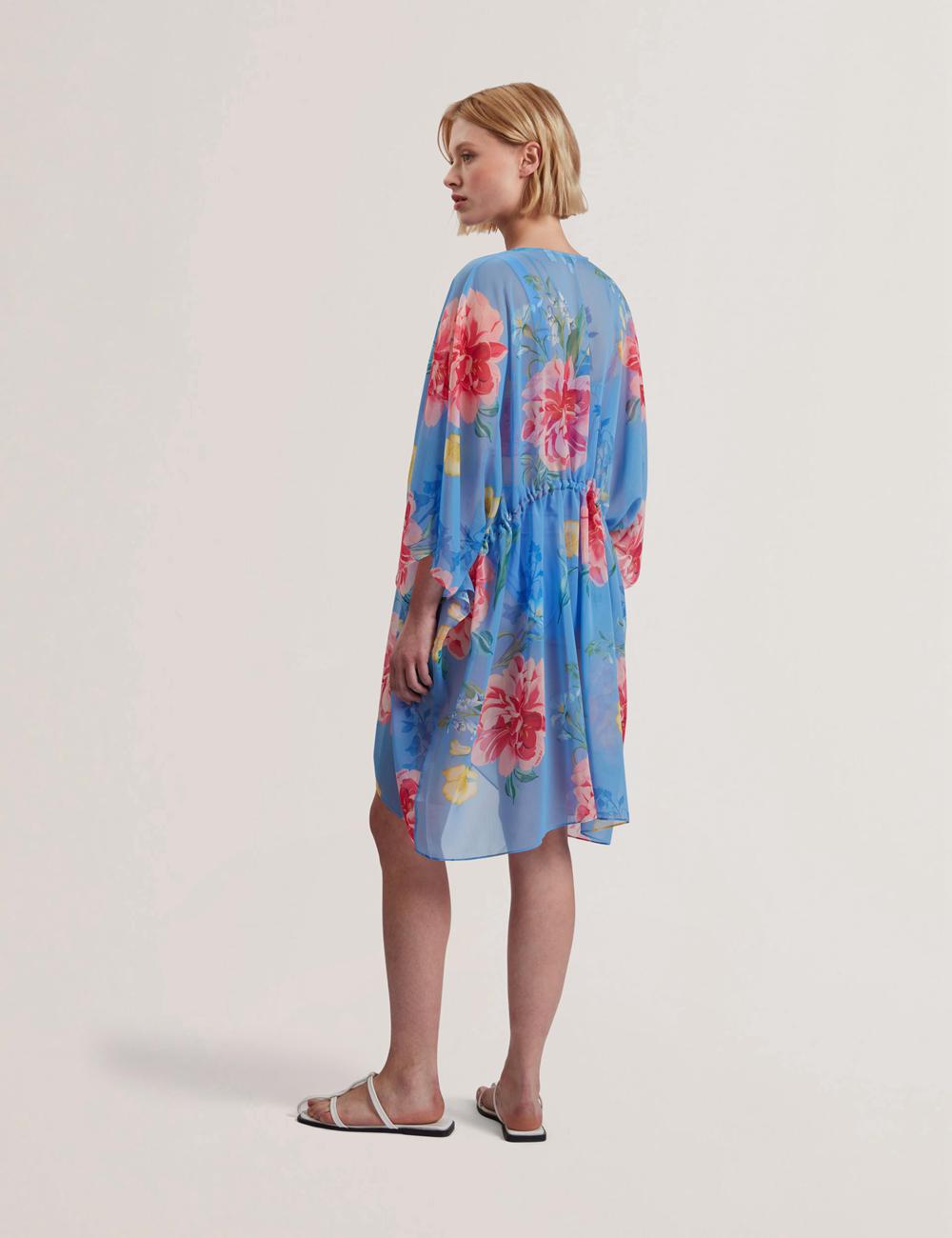 Women Ted Baker LARJA - Floral Print Chiffon Mini Beach Kaftan Cover Ups Blue | India  VROU-76580