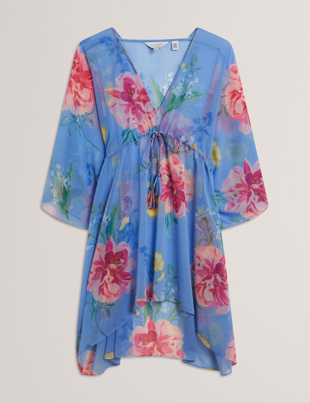 Women Ted Baker LARJA - Floral Print Chiffon Mini Beach Kaftan Cover Ups Blue | India  VROU-76580