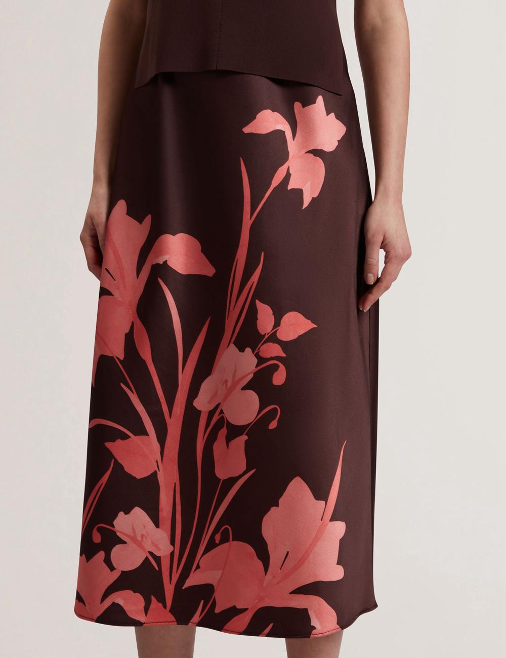 Women Ted Baker LATTENA - Printed Satin With Removable Tank Midi Dresses Dk-Brown | India  SZYU-92370