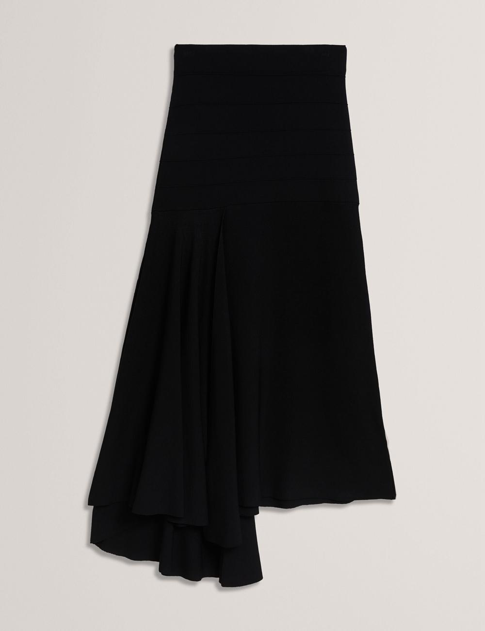 Women Ted Baker LAURRIE - Asymmetric Waterfall Hem Knitted Midi Skirts Black | India  GDSZ-13275