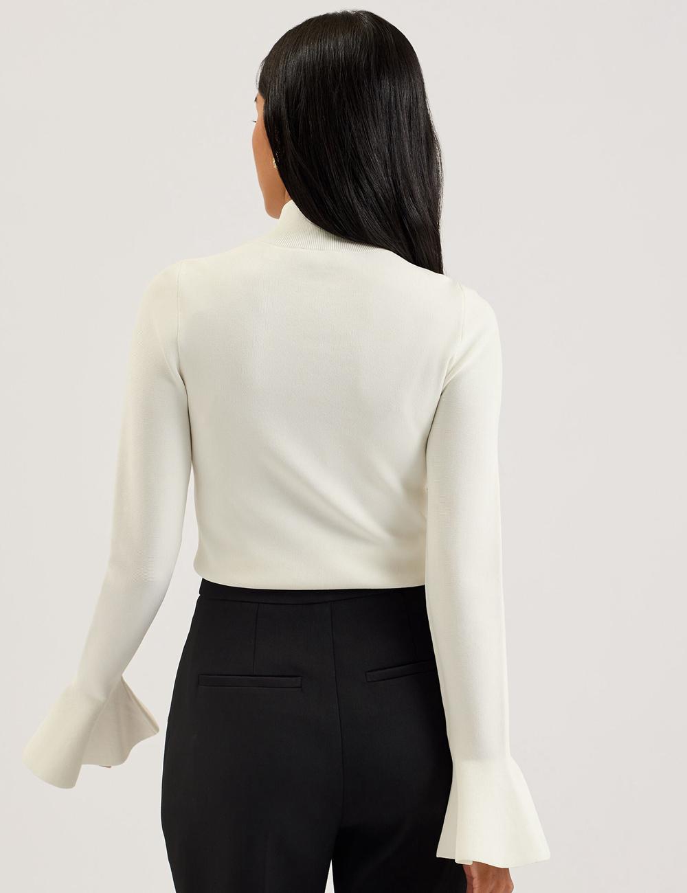 Women Ted Baker LAYNHA - Flared Sleeve High Neck Knitted Top Jumpers Ivory | India  EPNT-30527