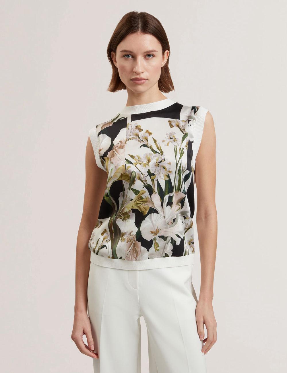 Women Ted Baker LIILEA - Floral Print Front Boxy Knitted Tops Ivory | India  XRNP-06583