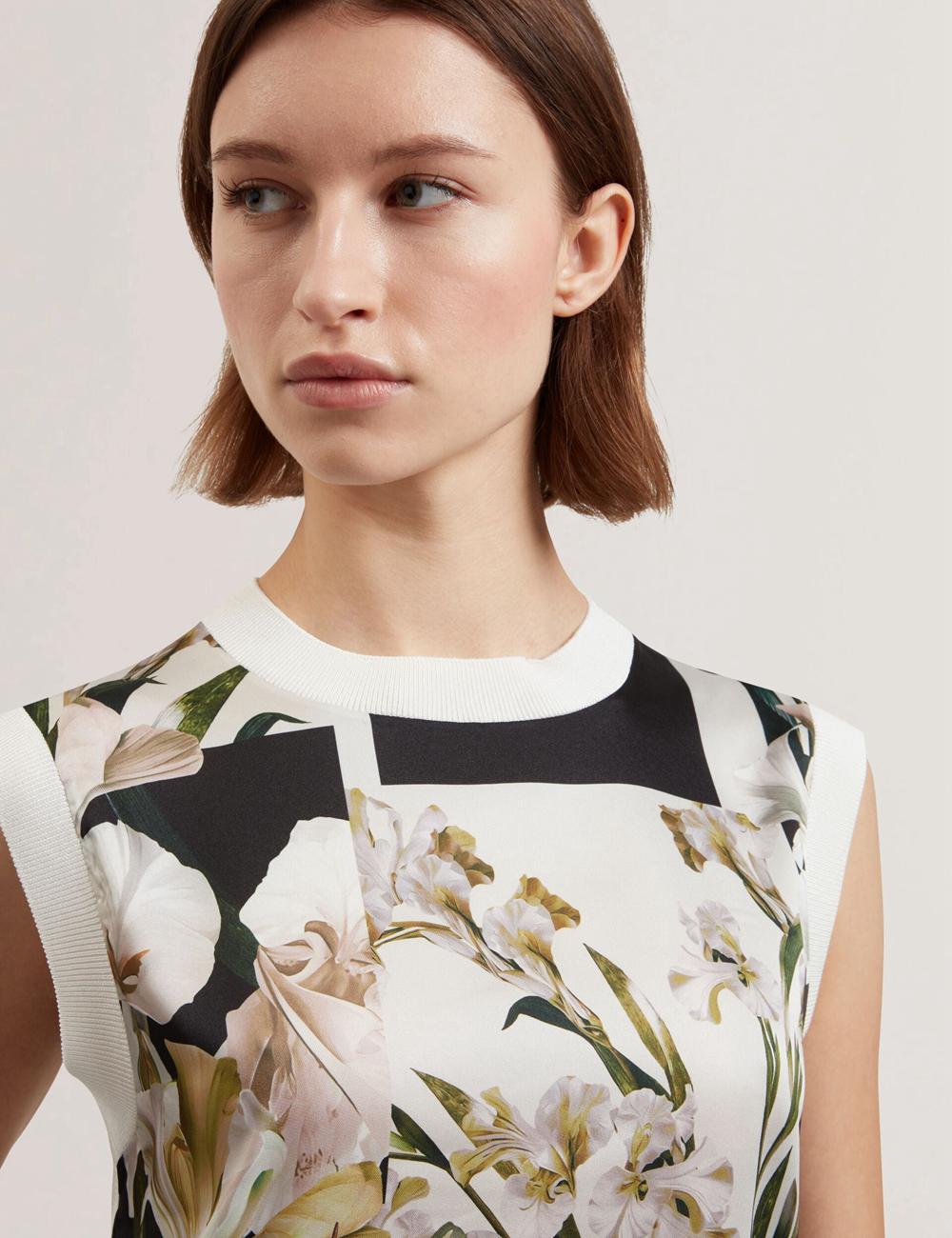 Women Ted Baker LIILEA - Floral Print Front Boxy Knitted Tops Ivory | India  XRNP-06583