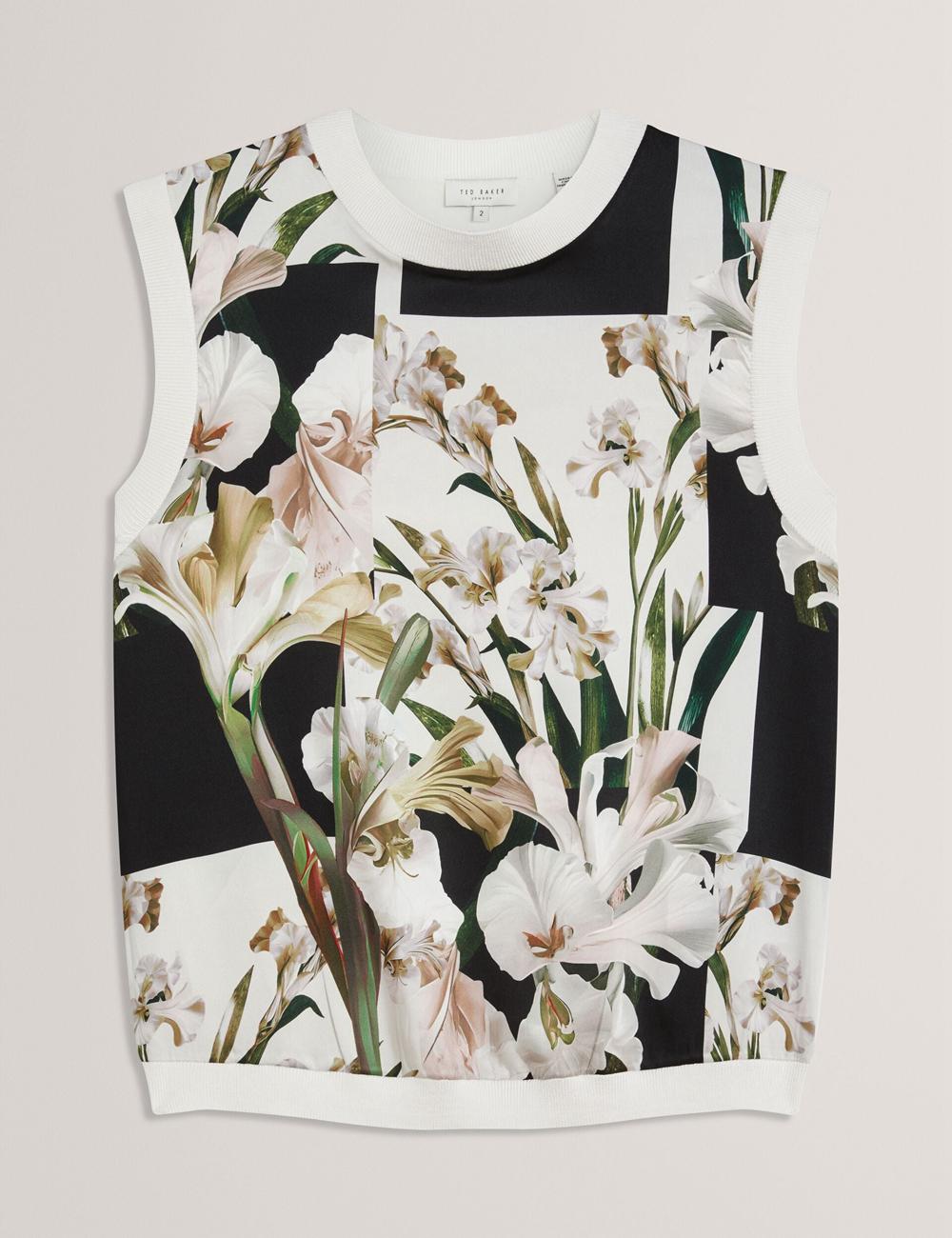Women Ted Baker LIILEA - Floral Print Front Boxy Knitted Tops Ivory | India  XRNP-06583