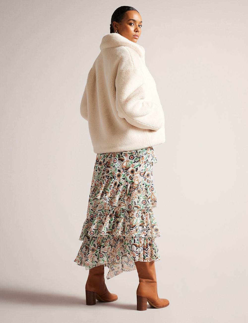 Women Ted Baker LILIAM - Faux Fur Collared Short Coat Jackets Ivory | India  SLTO-72341