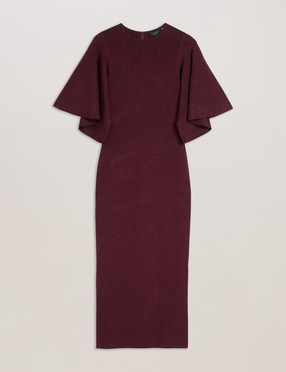 Women Ted Baker LOUANAA - Metallic Knit Fluted Sleeve Midi Dresses Red | India  AWDE-63724