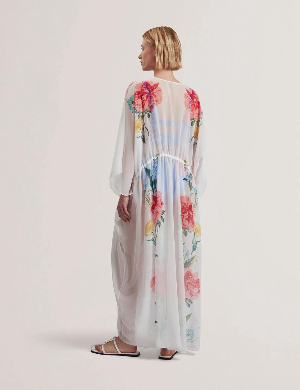 Women Ted Baker LUUSAA - Floral V-Neck Maxi Kaftan Beach Dress Cover Ups White | India  WIVC-25438
