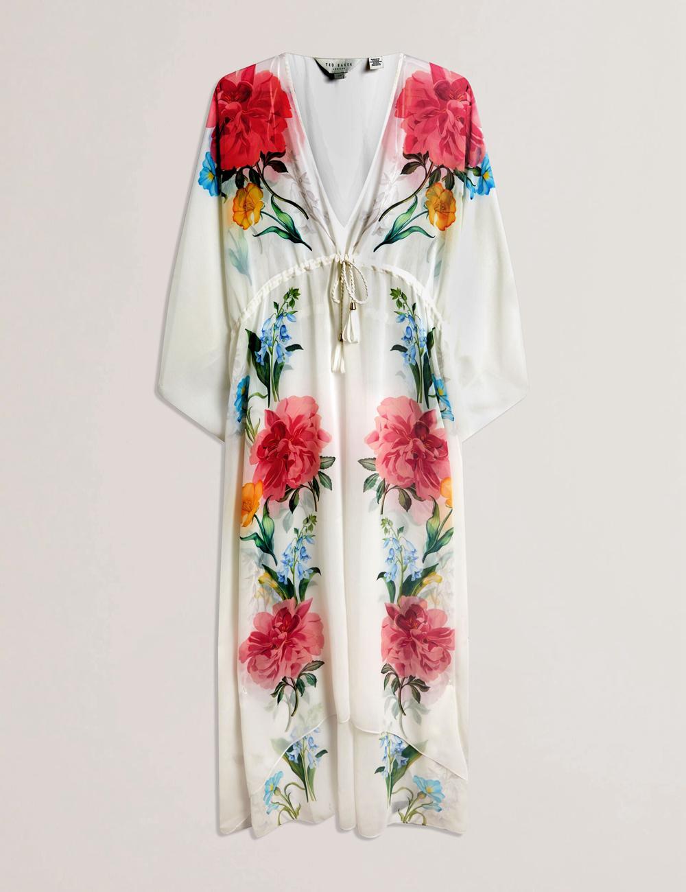 Women Ted Baker LUUSAA - Floral V-Neck Maxi Kaftan Beach Dress Cover Ups White | India  WIVC-25438