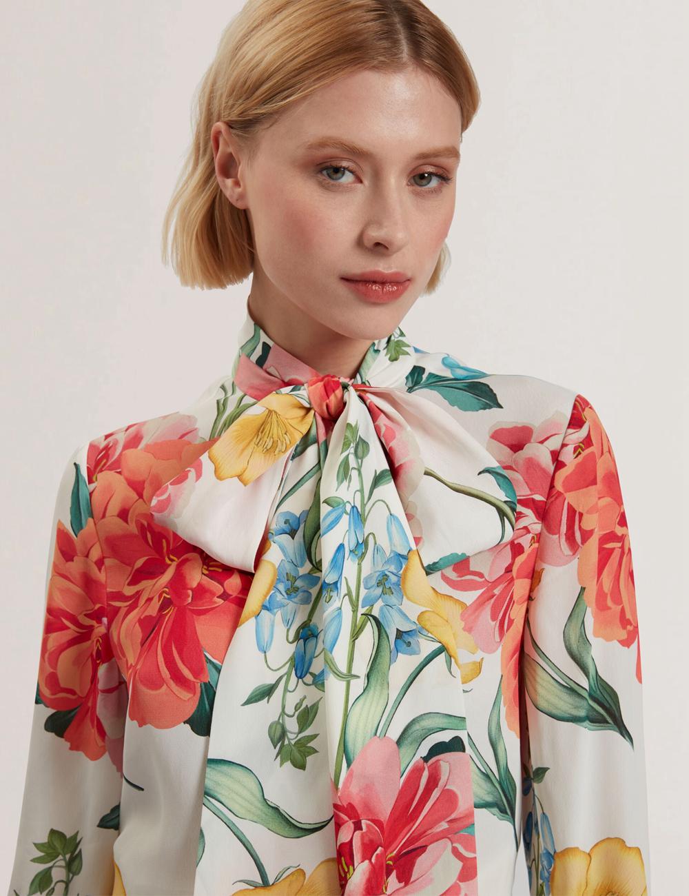 Women Ted Baker LUUSILE - Floral Print Neck Long Sleeve Blouses White | India  PCDS-58296