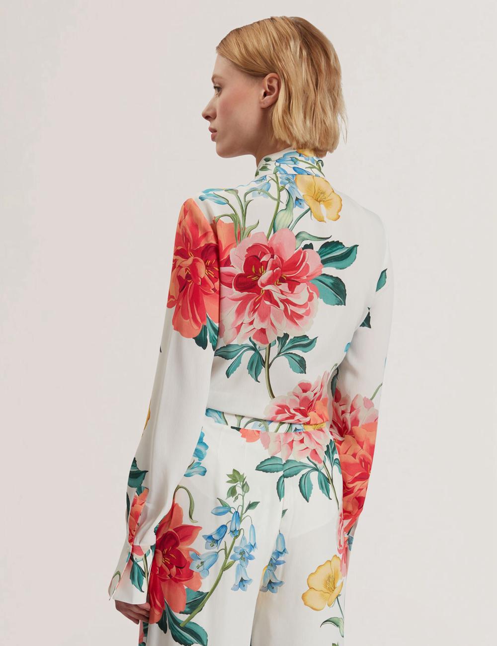 Women Ted Baker LUUSILE - Floral Print Neck Long Sleeve Blouses White | India  PCDS-58296