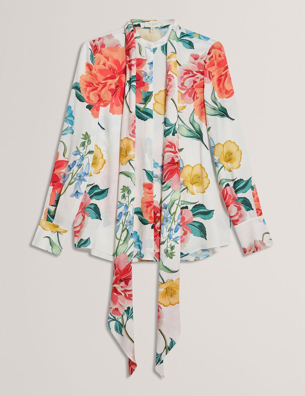 Women Ted Baker LUUSILE - Floral Print Neck Long Sleeve Blouses White | India  PCDS-58296