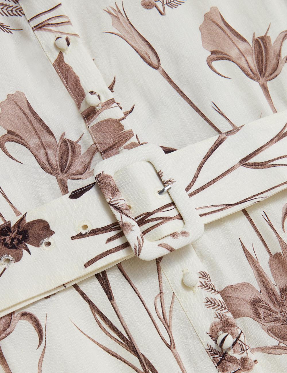 Women Ted Baker LUWISA - Floral Linen Silk Belted Midi Shirt Midi Dresses Ivory | India  LYRB-03918