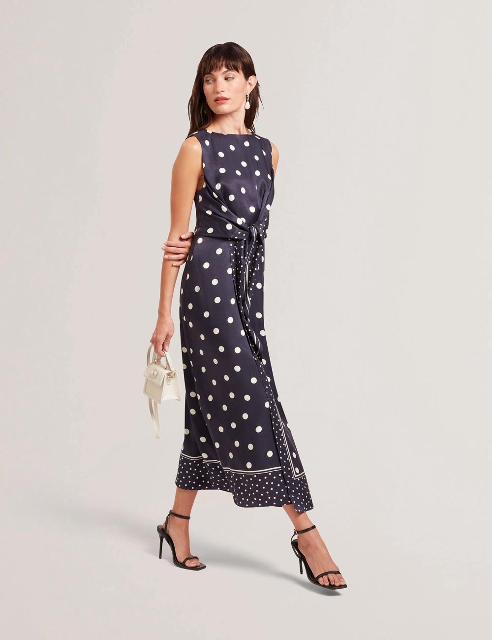Women Ted Baker MALMOA - Polka Dot Detail Column Midi Dresses Navy | India  LYUQ-70589