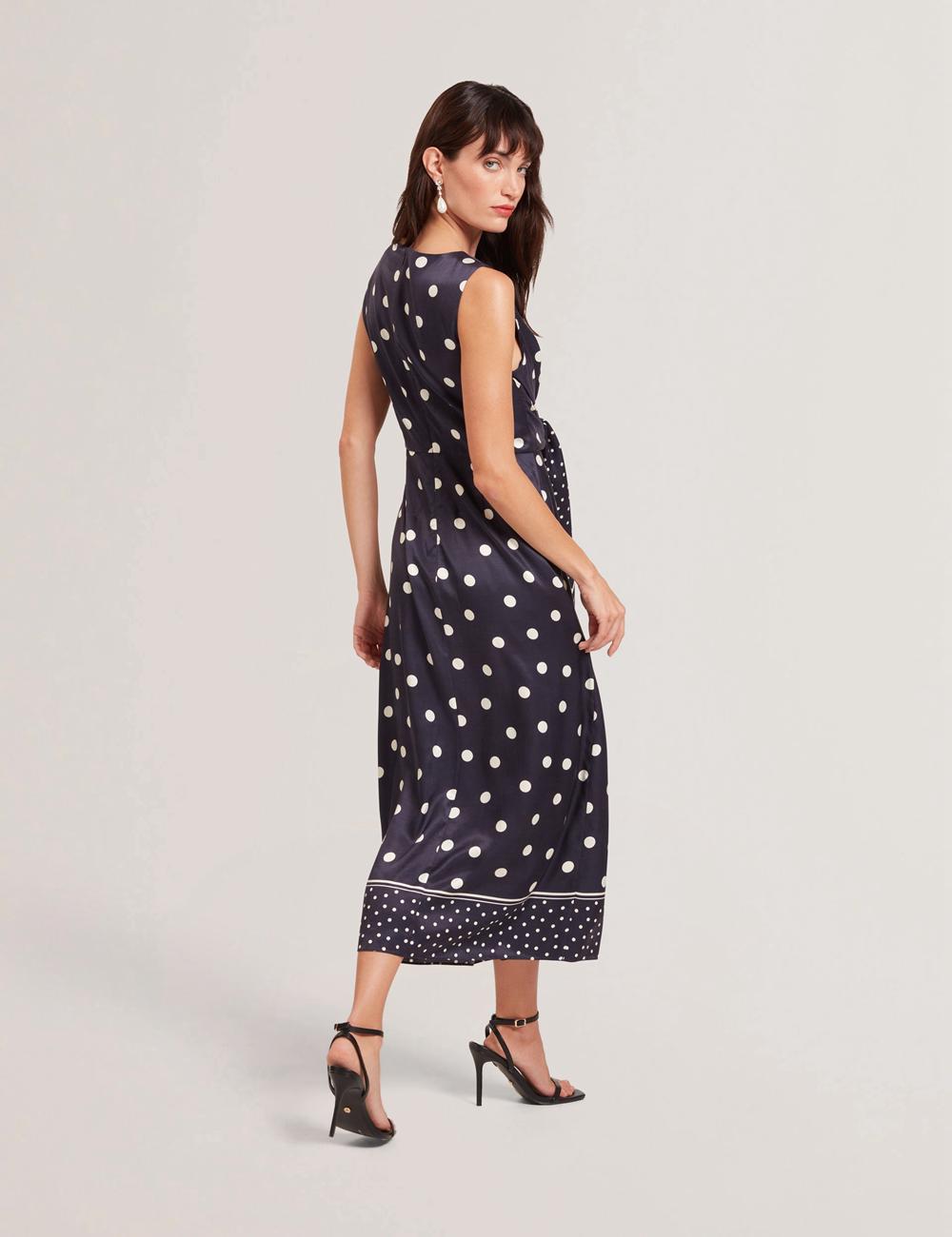 Women Ted Baker MALMOA - Polka Dot Detail Column Midi Dresses Navy | India  LYUQ-70589