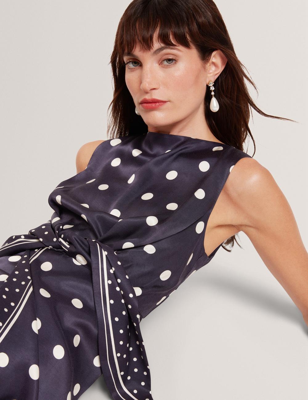 Women Ted Baker MALMOA - Polka Dot Detail Column Midi Dresses Navy | India  LYUQ-70589