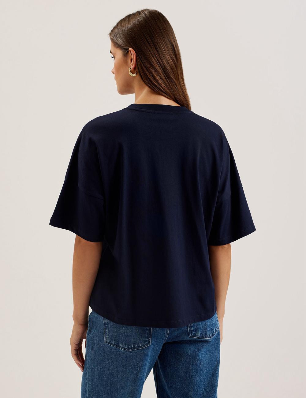 Women Ted Baker MALORRY - Embroidered Logo Boxy Cotton T-Shirts Navy | India  PLBC-87139