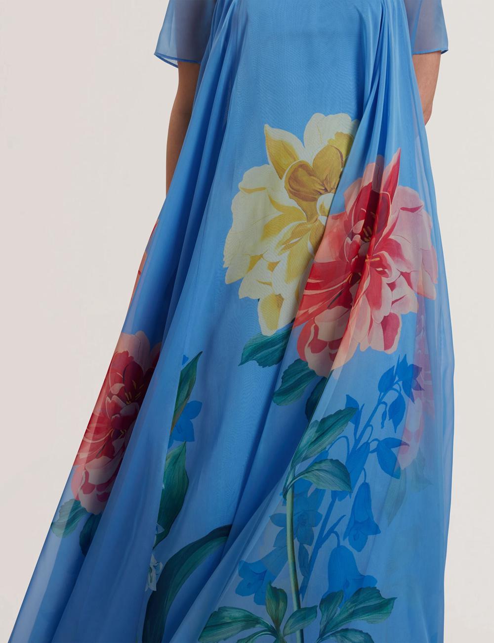 Women Ted Baker MALRIE - Sheer Neck Floral Trapeze Maxi Dresses Mid-Blue | India  TESK-83152