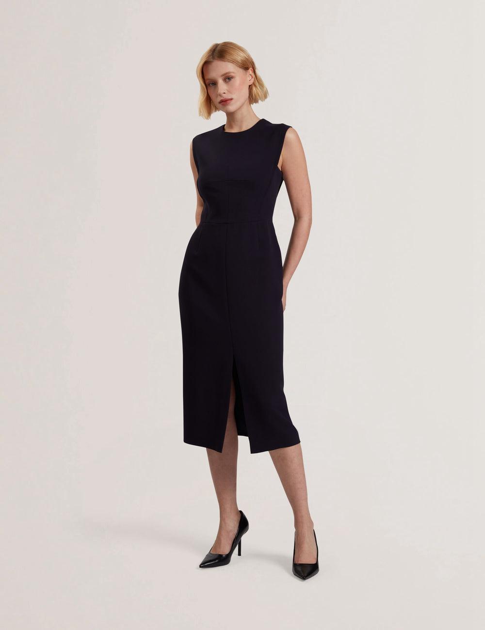 Women Ted Baker MANABDL - Tailored Sleeveless With Front Split Midi Dresses Navy | India  BCAX-06932