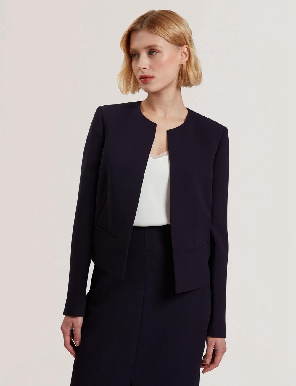 Women Ted Baker MANABJL - Tailored Round Neck Cropped Open Jackets Navy | India  NQIM-37821