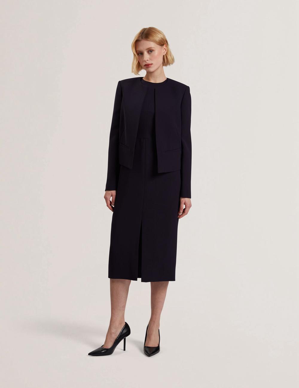 Women Ted Baker MANABJL - Tailored Round Neck Cropped Open Jackets Navy | India  NQIM-37821