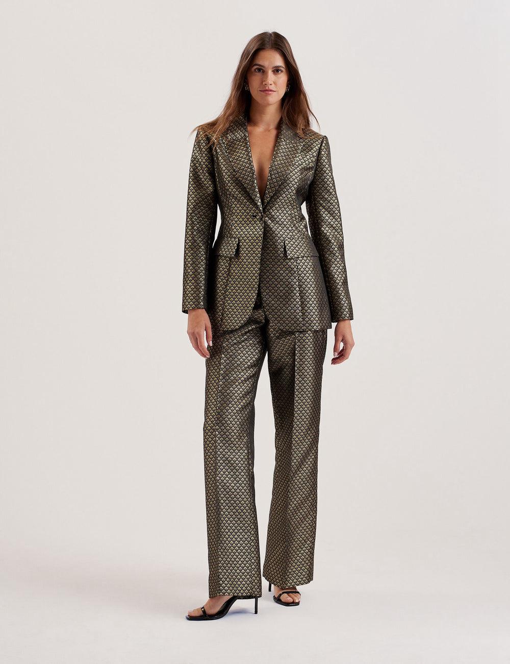 Women Ted Baker MANGUT - Metallic Jacquard Wide Leg Tailored Trousers Black | India  CYKP-06912