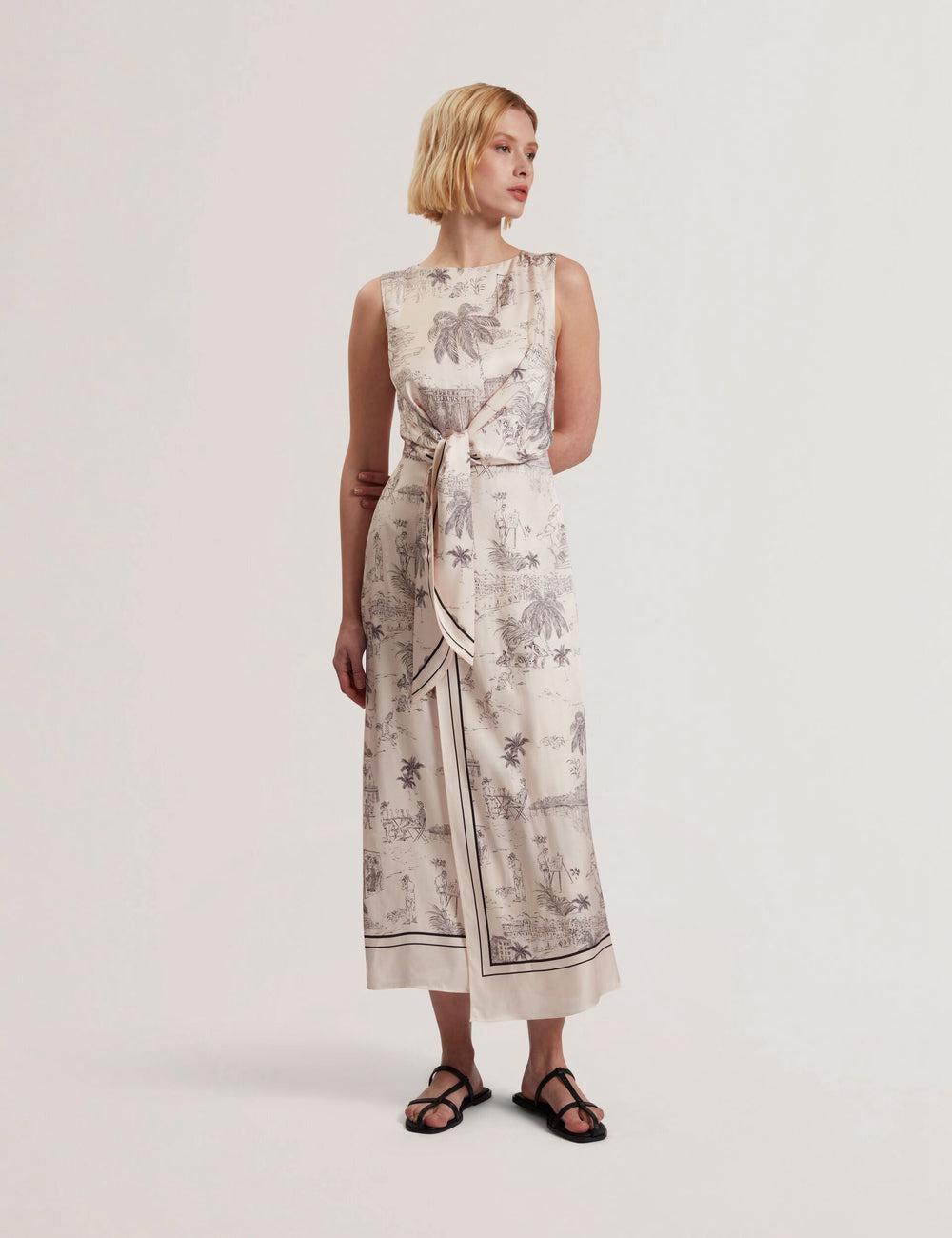 Women Ted Baker MARRONA - Printed Wrap Front Sleeveless Midi Dresses Nude-Pink | India  TXCH-05976