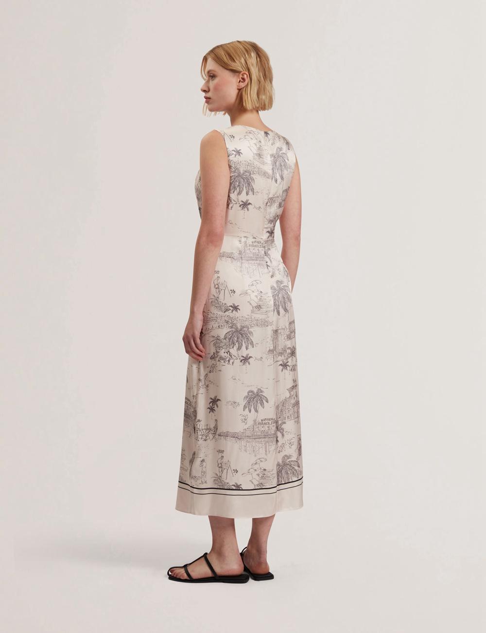 Women Ted Baker MARRONA - Printed Wrap Front Sleeveless Midi Dresses Nude-Pink | India  TXCH-05976