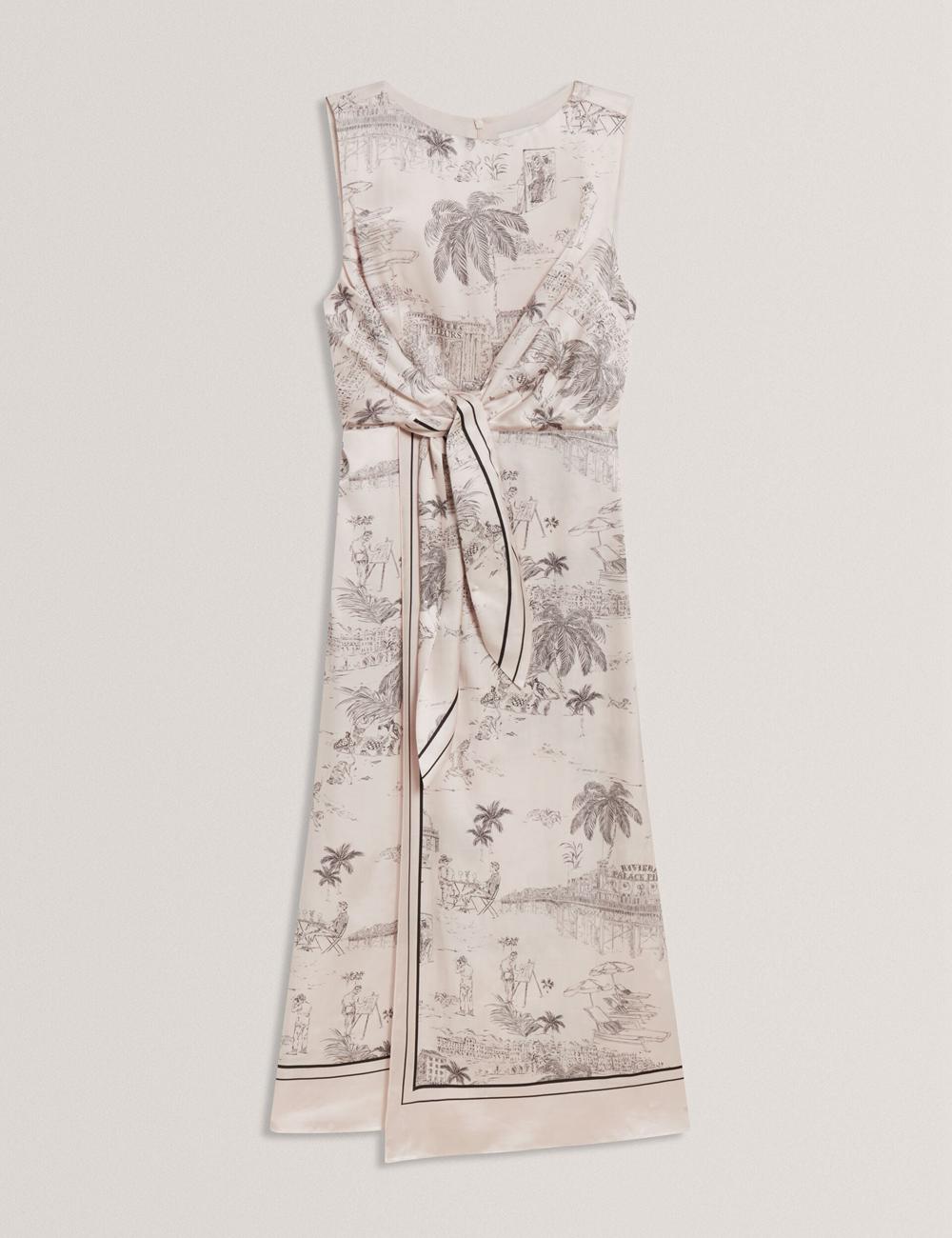 Women Ted Baker MARRONA - Printed Wrap Front Sleeveless Midi Dresses Nude-Pink | India  TXCH-05976