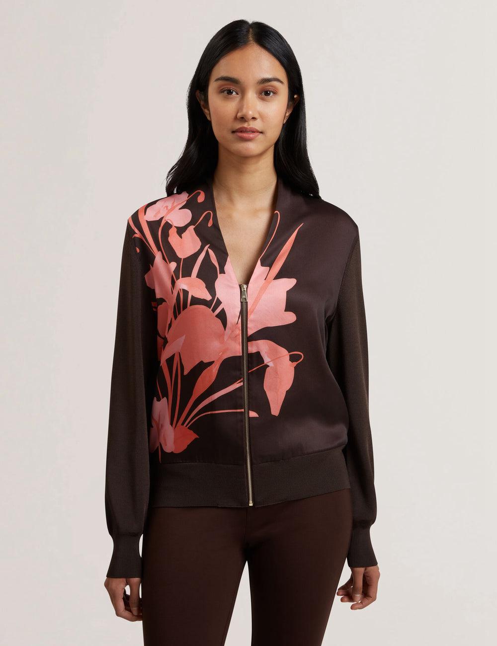 Women Ted Baker MATIINA - Printed Front Zip-Up Bomber Cardigans Dk-Brown | India  VZQC-45627