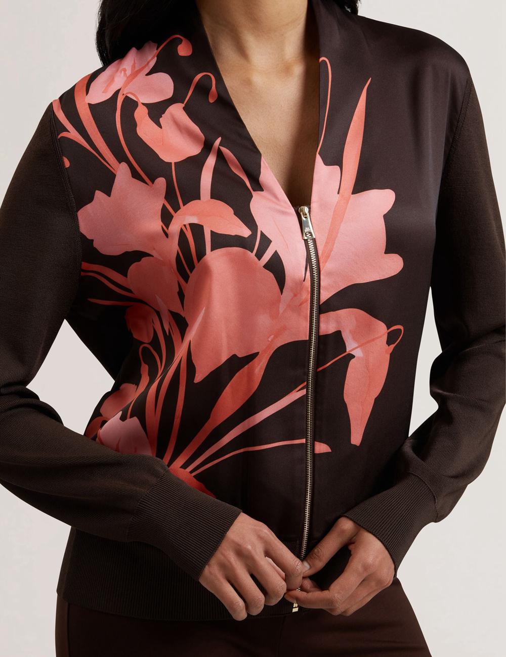 Women Ted Baker MATIINA - Printed Front Zip-Up Bomber Cardigans Dk-Brown | India  VZQC-45627